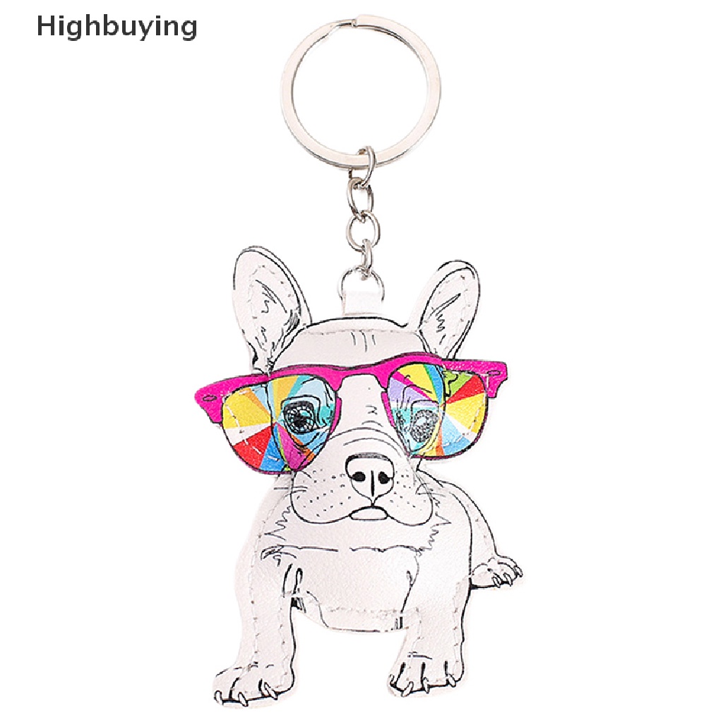 Hbid Kawaii Kartun Gantungan Kunci PU Kulit Lucky Cat Fox Dinosaurus Bulldog Key Chain Bag Pendant Keyring Hadiah Glory