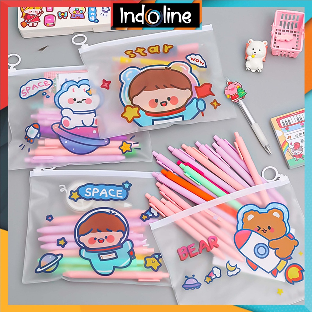 

✔️Zipper Bag Cartoon Pouch Tempat Pensil Tas Pouch Kosmetik Transparan Pencil Motif Serbaguna Import COD