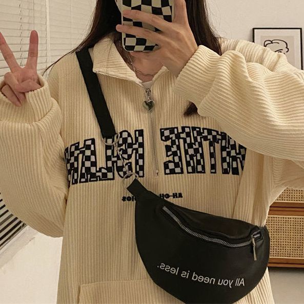 Red American Polo Shirt Corduroy Sweater Wanita Versi Korea Desain Longgar Rasa Niche Lazy Wind Retro Jaket Musim Semi dan Musim Gugur