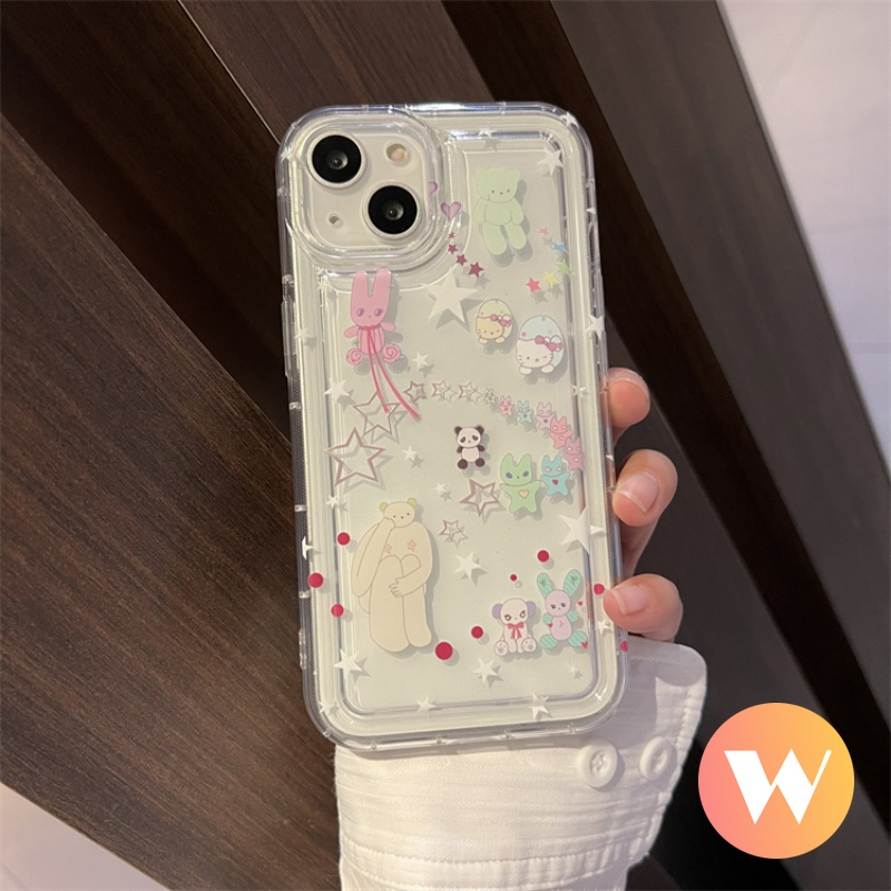 IPHONE Bening Airbag Shockproof Case Kompatibel Untuk Iphone11 13 14 12 Pro Max7 8 6s 6 Plus XR X XS MAX SE 2020 Ins Graffiti Kartun Lucu Indah Bintang Beruang Silicon Lembut TPU Penutup Belakang