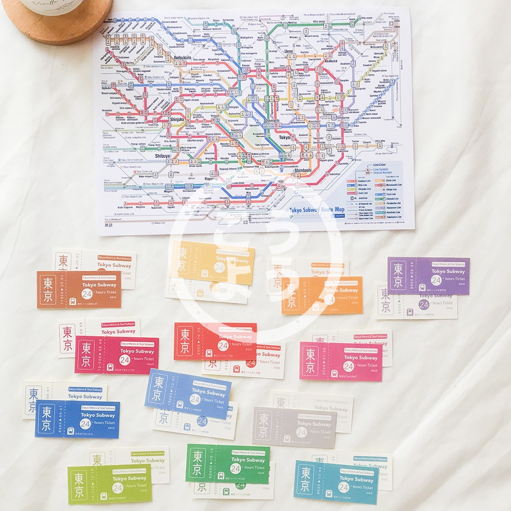 

38 pcs Stiker HVS Desain Tiket Subway (Tokyo Subway) untuk Jurnal / Scrapbook (Pack T)