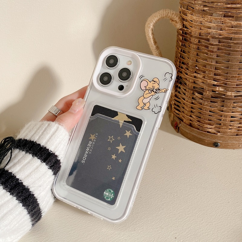 IPHONE Casing Transparan Desain Lengan Kartu 3in1 Untuk Iphone14 13 12 11 Pro Max Kartun Kucing Dan Tikus X XR XS Max7 8 Plus