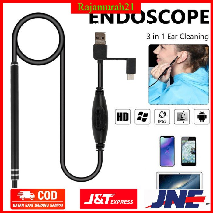 TaffOmicron Kamera Endoskopi Pembersih Telinga Endoscope USB 3 in 1 - i96 - Black - OMCA3BBK