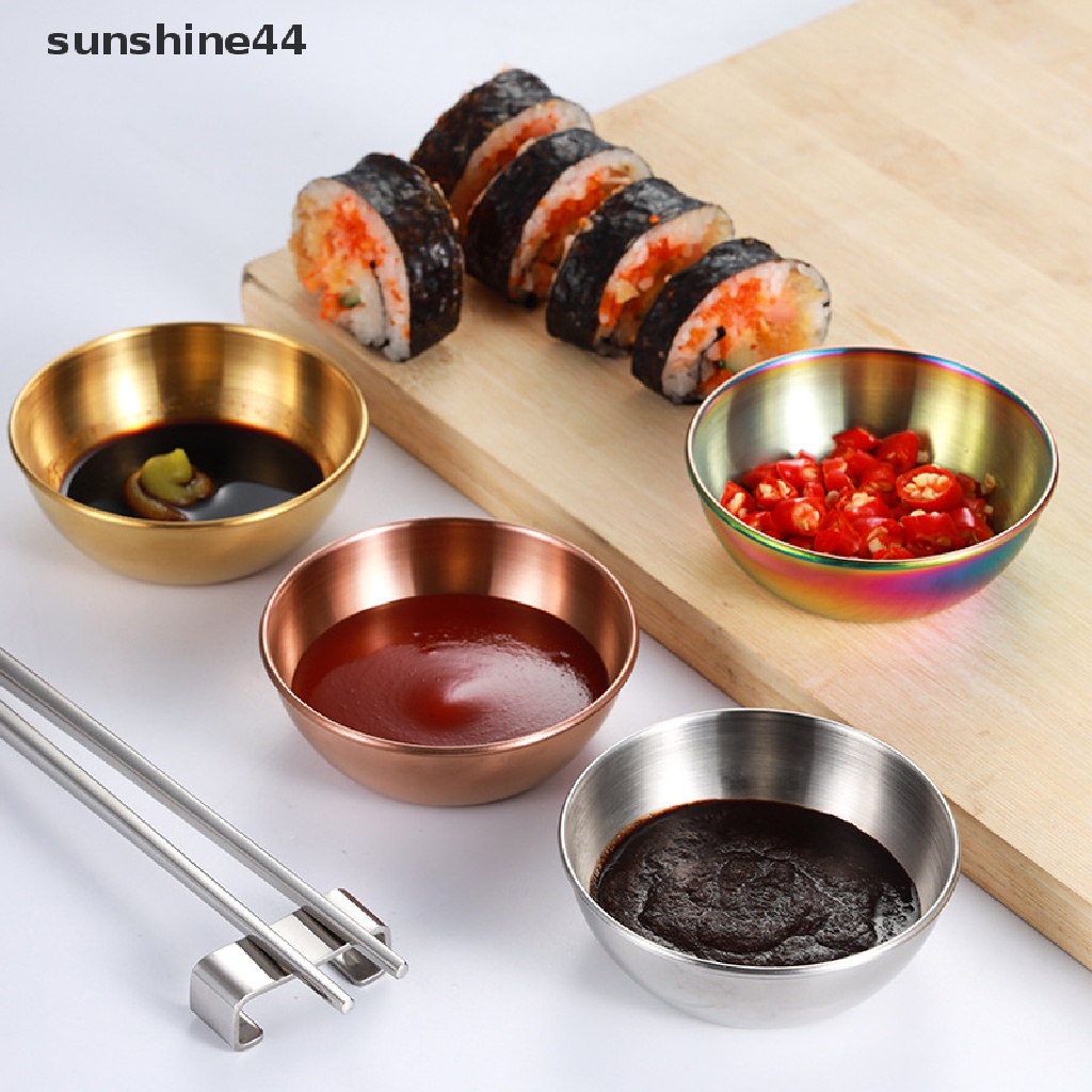 Sunshine Tempat Kecap Stainless Steel Bulat Piring Kecil Golden Sauce Seasoning Dish ID