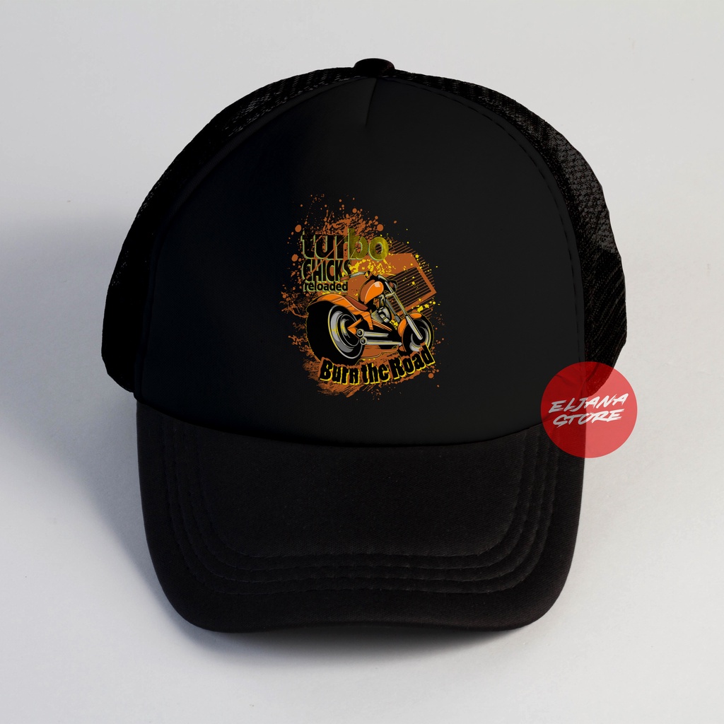 Topi Trucker Skull Vespa | Burn To Road | Rider Apache | Fun With Knives | Topi Snapback Animasi