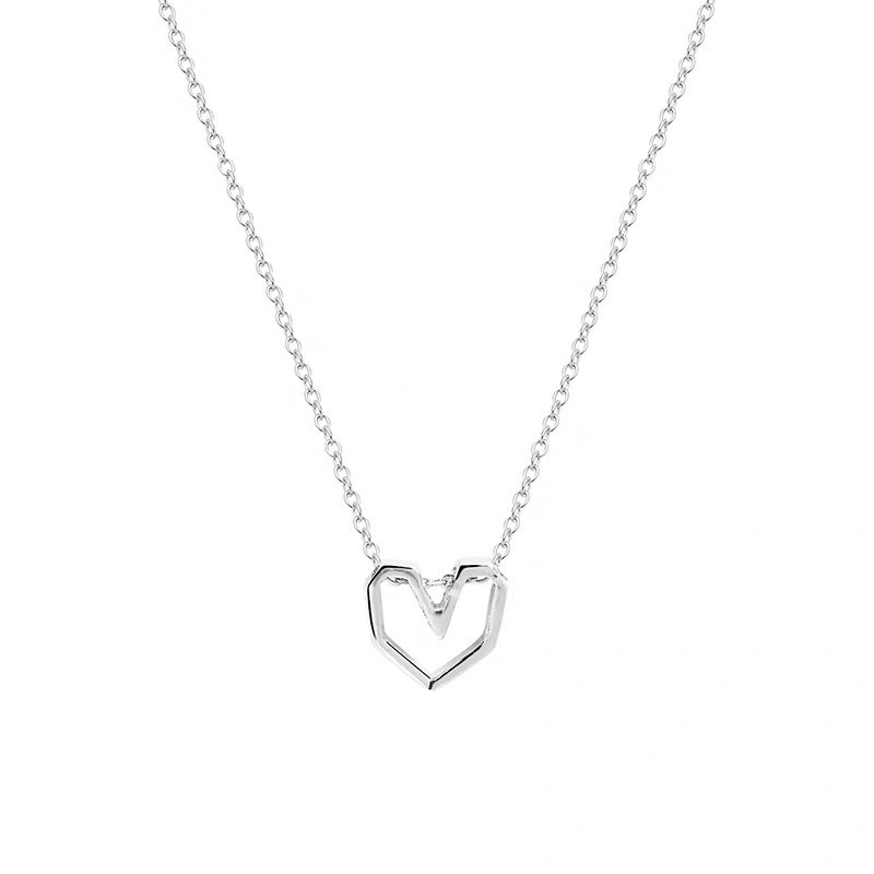 Kalung Rantai Klavikula Bentuk Hati | Kalung Rantai Dengan Liontin Hati Hollow Untuk Wanita | Aksesoris Bahan Stainless Steel Untuk Wanita