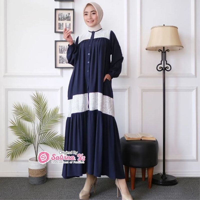 Gamis Midi by Salvina - Bahan Salima Crape Kombinasi Brukat