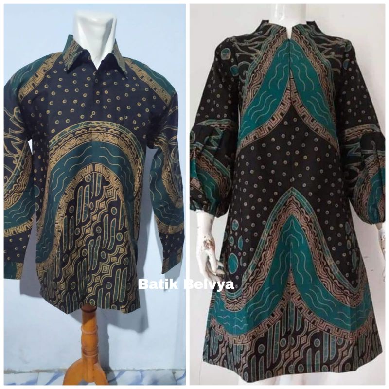 Set couple Batik motif ijo mandalika / Batik sragen / batik solo / dress batik / tunik batik / kemej