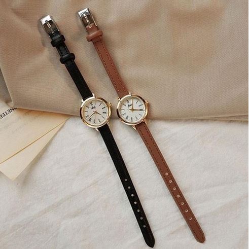 Jam Tangan Wanita mini Quartz Analog Casual Gaya Retro Wanita Bulat Korean Fashion K5