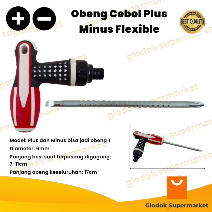 Obeng Bolak Balik Flexible T Diameter 6mm Plus Minus Magnet