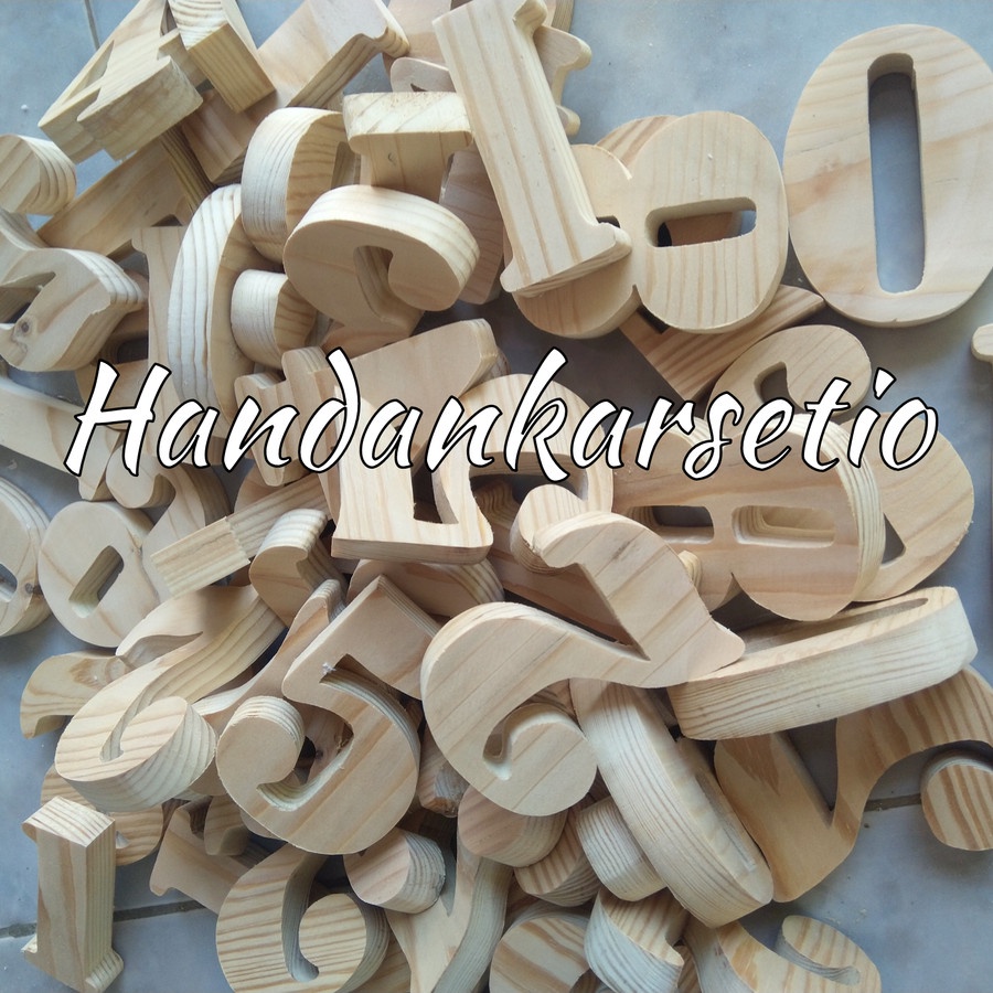 Huruf [ 5 CM ] Kayu Timbul Anak Edukasi Pinus Jati Belanda Nomor Rumah Abjad