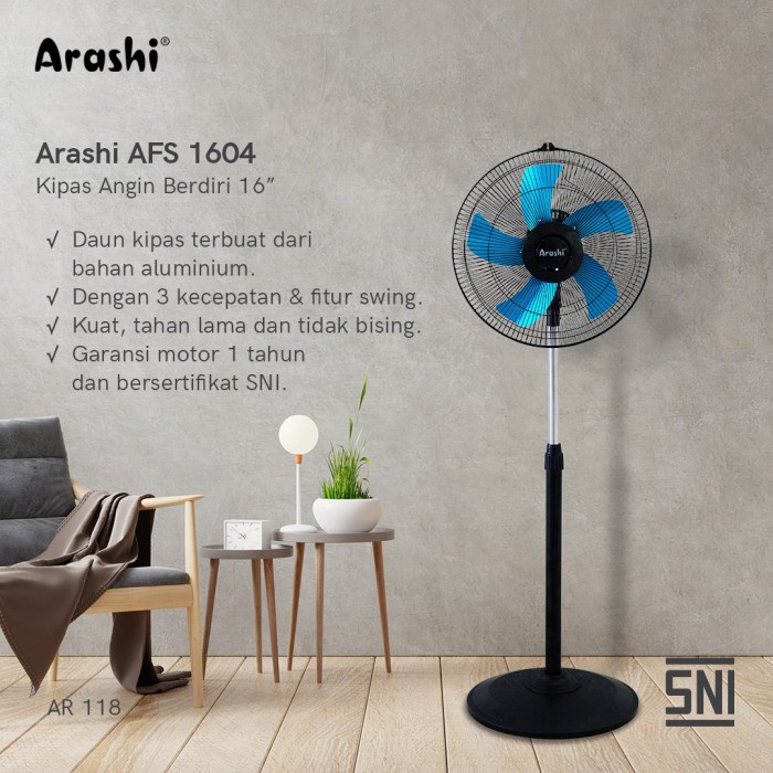 ARASHI Kipas Angin Berdiri 16 Inch 1604 / Standfan - Garansi 1 Tahun