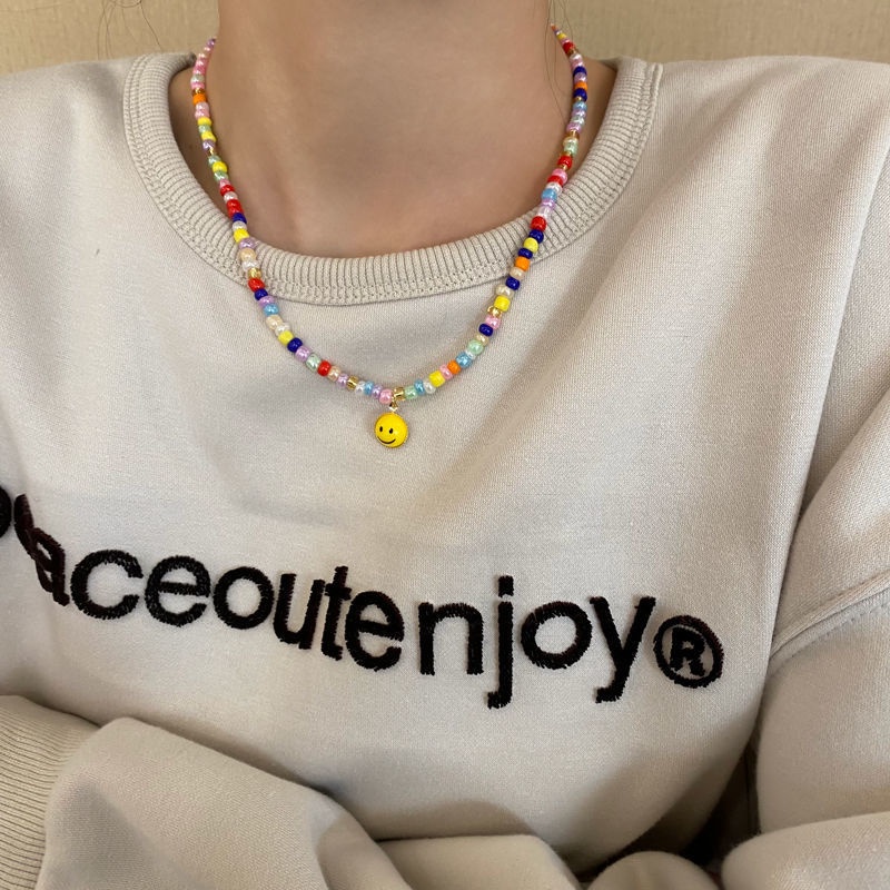 Kalung Rantai Klavikula Dengan Liontin Smiley Face Warna-Warni Untuk Wanita