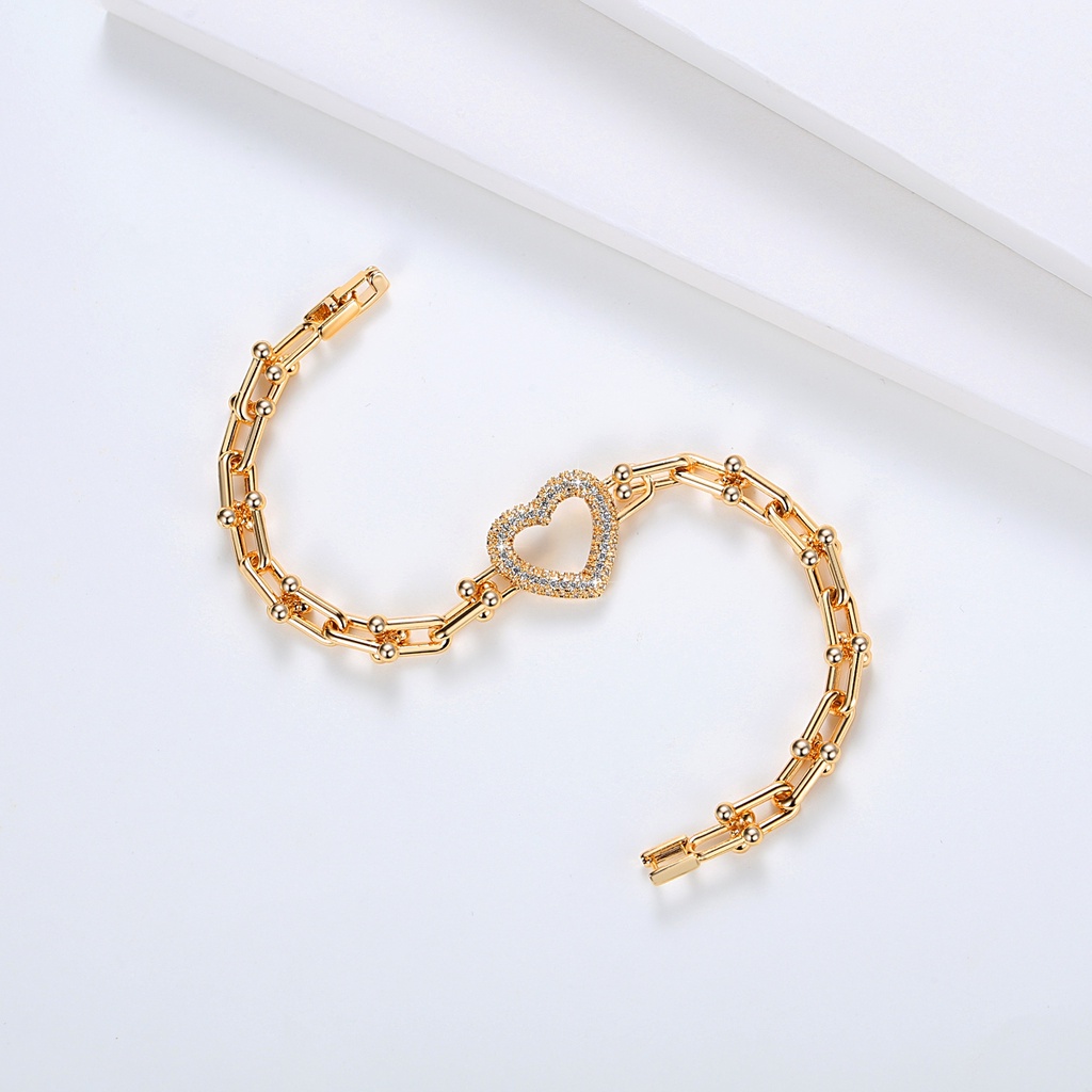 Y940 [COD✔] Gelang Titanium Wanita Diamond Hati Hampa Terbaru Anti Karat Tdk Luntur Lapis Emas Wanita Perhiasan