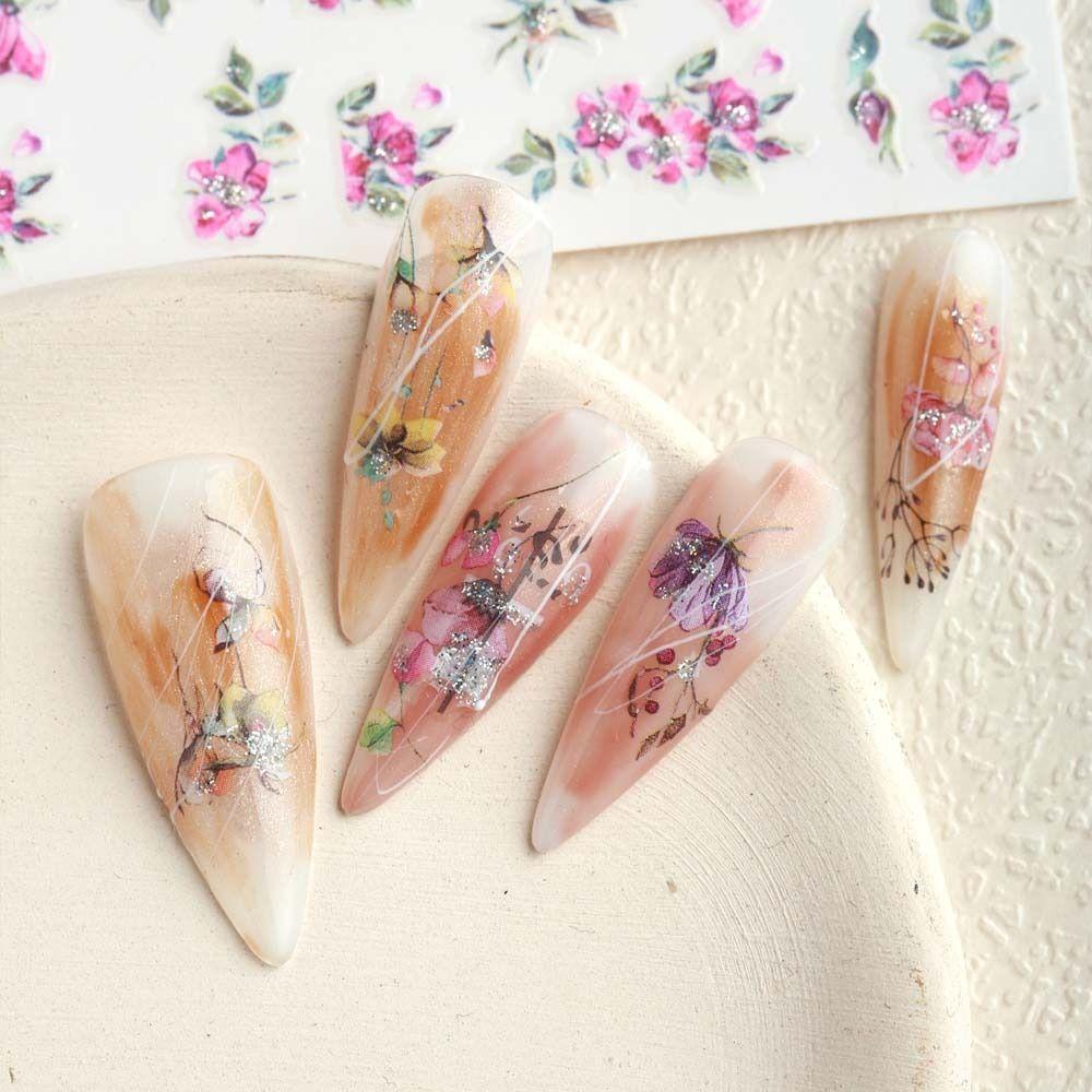 AUGUSTINA Agustina Bunga Stiker Kuku Fashion Ins Gaya Musim Semi Bunga DIY Nail Art Manicure Aksesoris Perekat Diri Nail Art Dekorasi