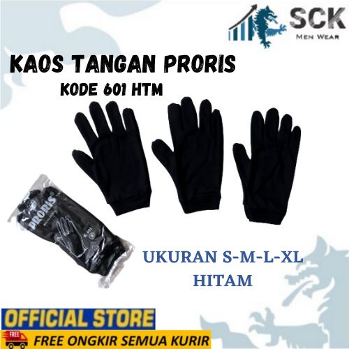 Sarung Tangan PRORIS 601 HITAM Dewasa Polos Halus / Kaos Tangan HITAM