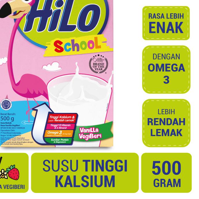 

➥ HiLo School Vanilla Vegiberi 500 gram - Susu Tinggi Kalsium Rendah Lemak ★