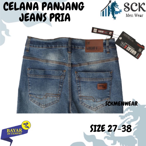 Celana Jeans Pria GREAT FEEL Straight semi Stretch Standar / Celana Jeans Pria Straight Panjang Casual / Pakaian Pria - sckmenwear GROSIR