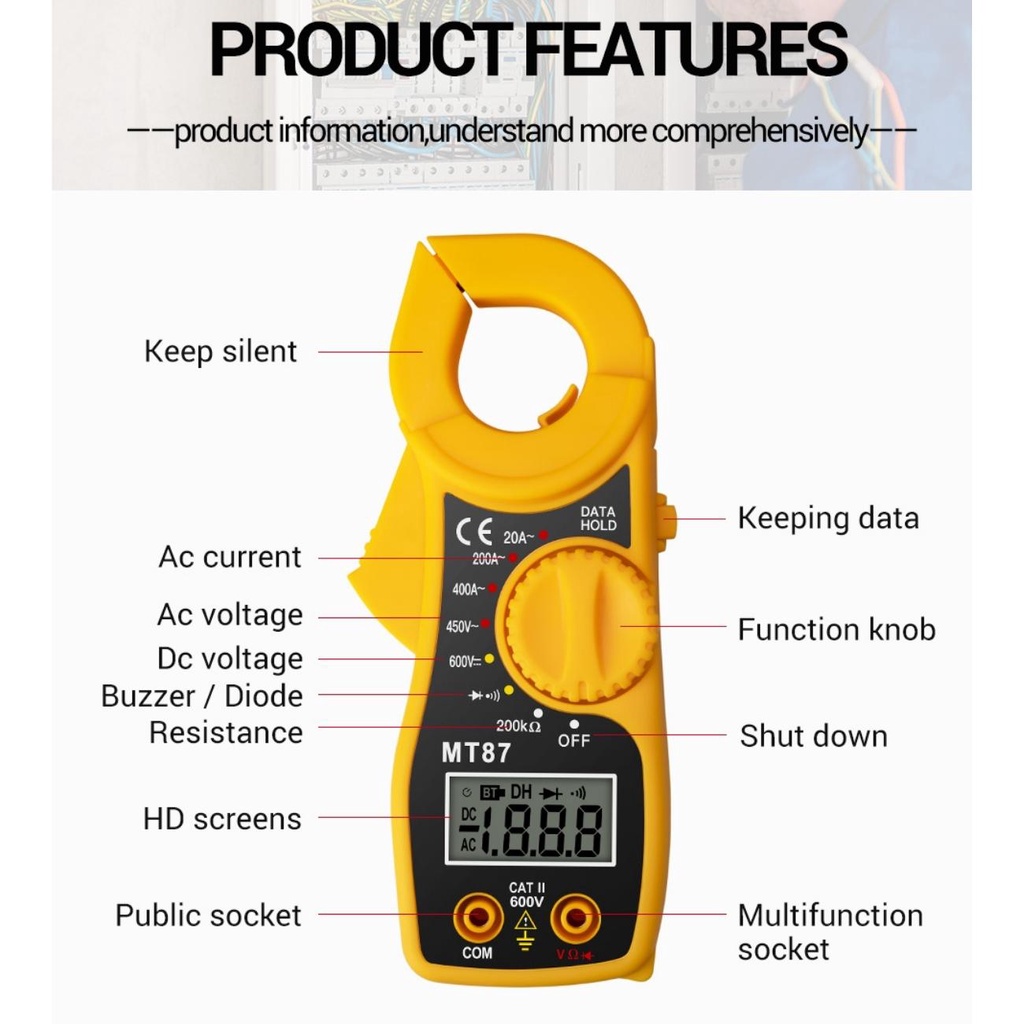 Clamp Meter Digital  MT87 Tang Ampere Multimeter MT-87 Kabel Tester Ukur Arus Tegangan Listrik AC DC