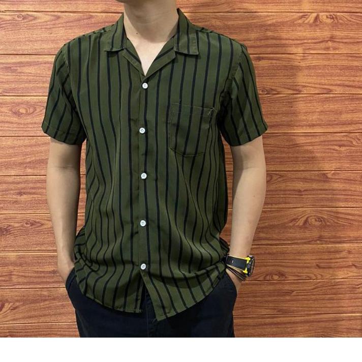 ➵ RIVIERA CLOTHING/KEMEJA STRIPE PRIA LENGAN PENDEK/KEMEJA SALUR PRIA/KEMEJA CASUAL PRIA/KEMEJA SANT