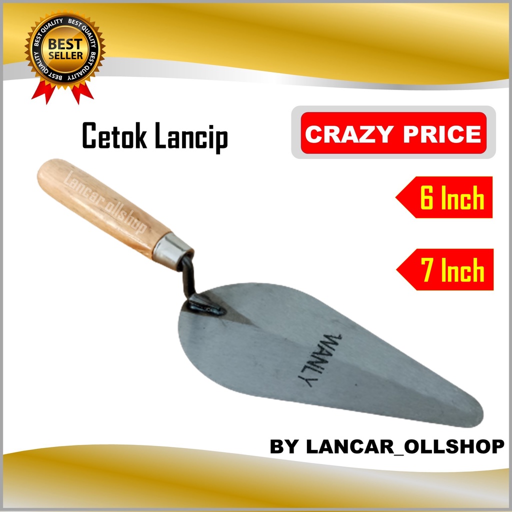 Cetok semen gagang kayu lancip 6 inch 7 inch / Sendok Semen