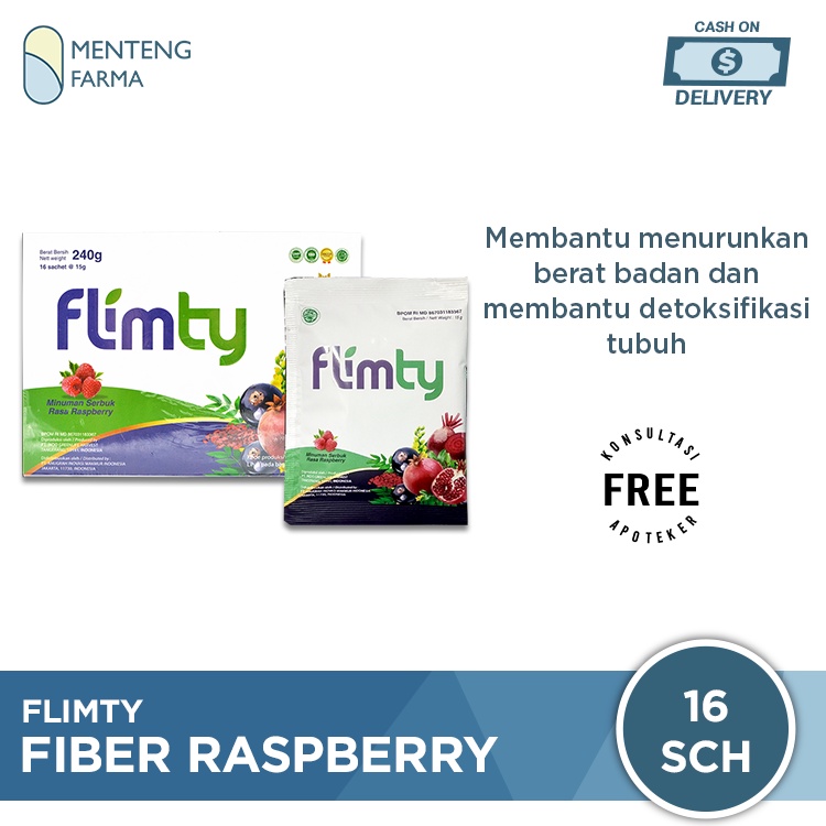 Flimty Fiber Raspberry 16 Sachet - Suplemen Pelangsing Diet Detox