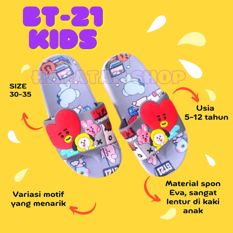 Sandal Selop Anak Perempuan Import Terbaru Motif BT21 TK SD