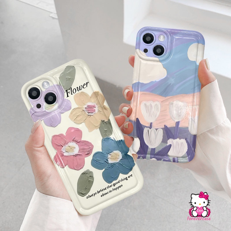 Lukisan Cat Minyak Bunga Casing Realme C11 2020 C25Y C25s C15 C25 C12 C33 C35 C55 C30 C30S 7i C17 C21Y 5 6i 5i 5s C11 2021 C20 C3 C1 C2 C20A Fresh Art Flower Tulips Airbag Soft Case