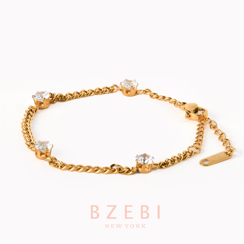 Bzebi Gelang Charm Titanium Steel Emas 18k Dengan Berlian, Anti Karat, Aksesoris Fashion Wanita, Perhiasan Gaya Korea, Hadiah Ulang Tahun Dengan Kotak Eksklusif 1137b