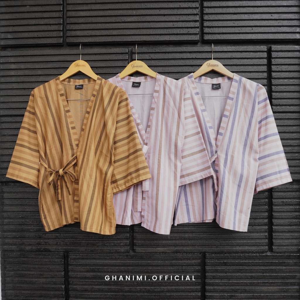 Ghanimi - Kyoto Outer / Outer Kimono Stripe / outer kondangan / outer wanita / Outer garis garis / outer batwing lengan 3/4