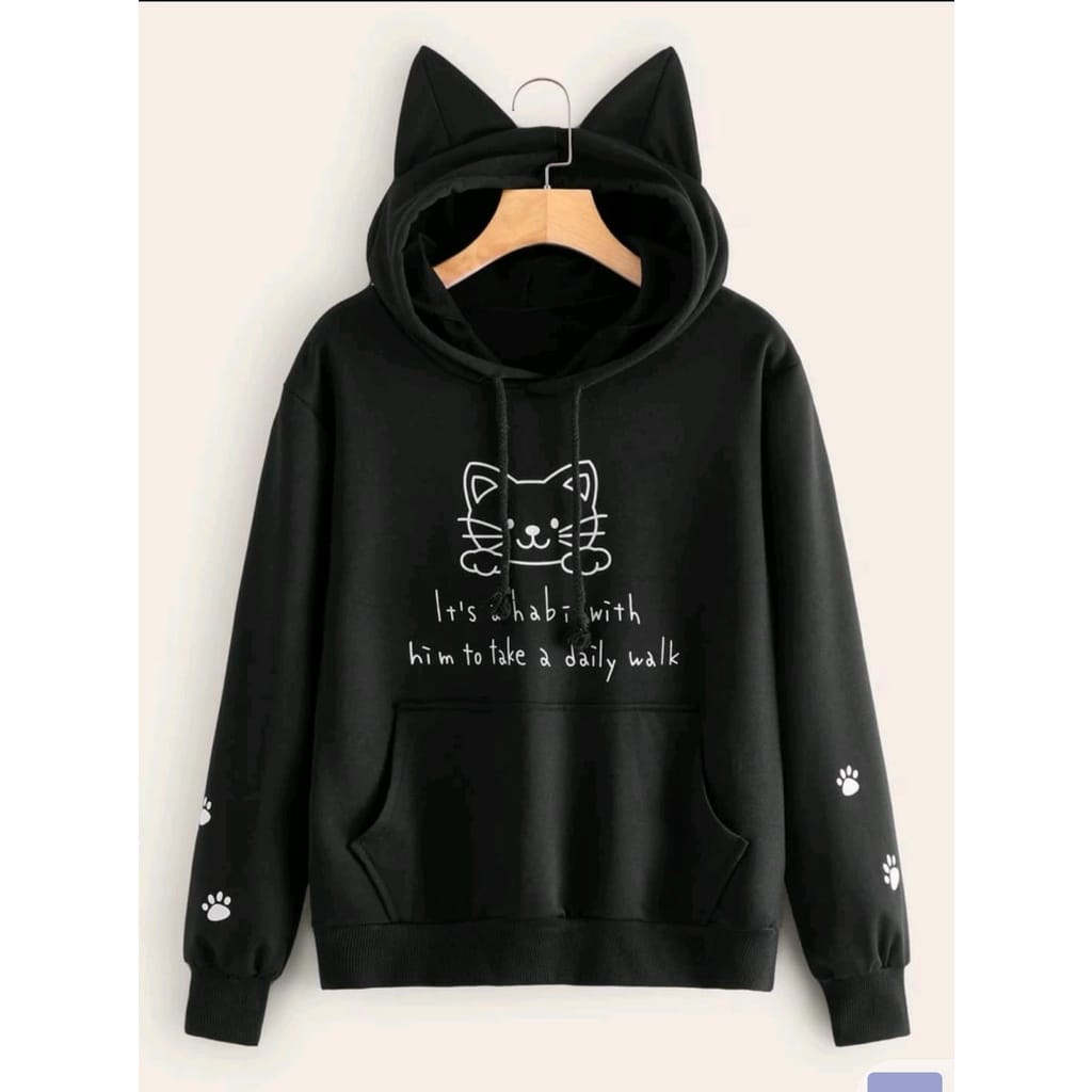 Sweater Hoodie Oversize Wanita | MEOW CAT KIYOWO HOODIE WANITA LUCU