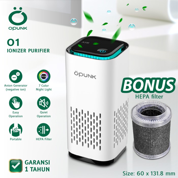 Pure Ionizer Air Purifier Mobil Opunk Bonus Hepa Filter