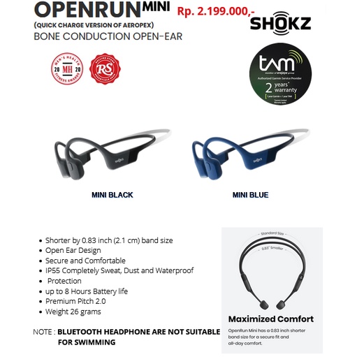 SHOKZ Openrun MINI Wireless Bone Conduction Headphone Garansi Resmi TAM 2 Tahun