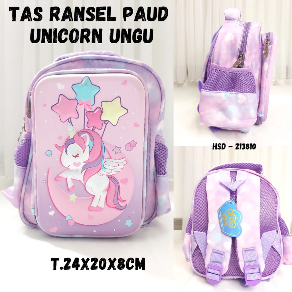 Tas Ransel Sekolah Anak Perempuan + Kotak Pensil ukuran PAUD Unicorn