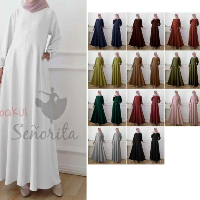 Terlaris dan Termurah Bakul Señorita - Gamis Katun Polos Jumbo Putih Plain Maxy Busui Petra Solo Sya