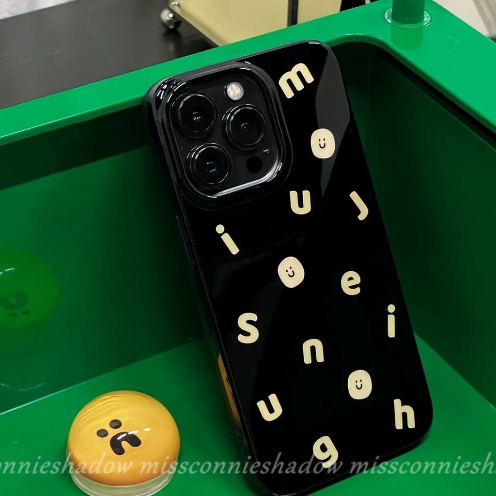 IPHONE Casing Smiley Glossy Halus Lucu Kompatibel Untuk Iphone11 7 8 Plus 11 14 13 12 Pro Max XR X XS Max SE 2020 Ins Fashion Alfabet Sederhana Lembut Tpu Silicon Phone Case