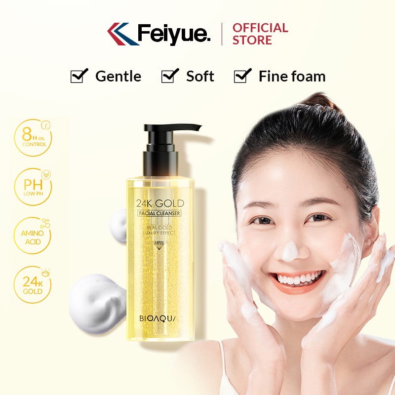 BPOM Feiyue BIOAQUA acnes facial wash 24k gold skin care low ph facial foam AMINO face wash pembersi