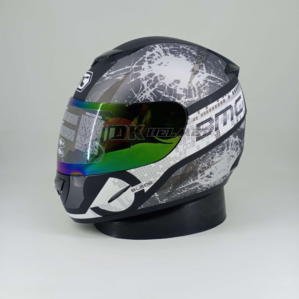 Helm Full Face BMC Blade P 200 Seri #8 Matt Graphite Silver Visor Rainbow | Helm Hitam Grey Abu Puti