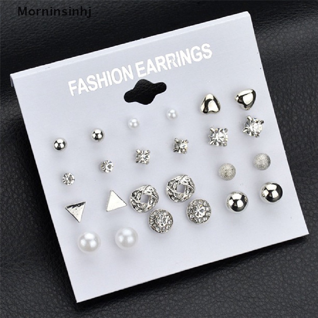 Mornin 12PCS/Set Kristal Berlian Imitasi Ear Stud Earrings Wanita Pesona Anting Perhiasan id