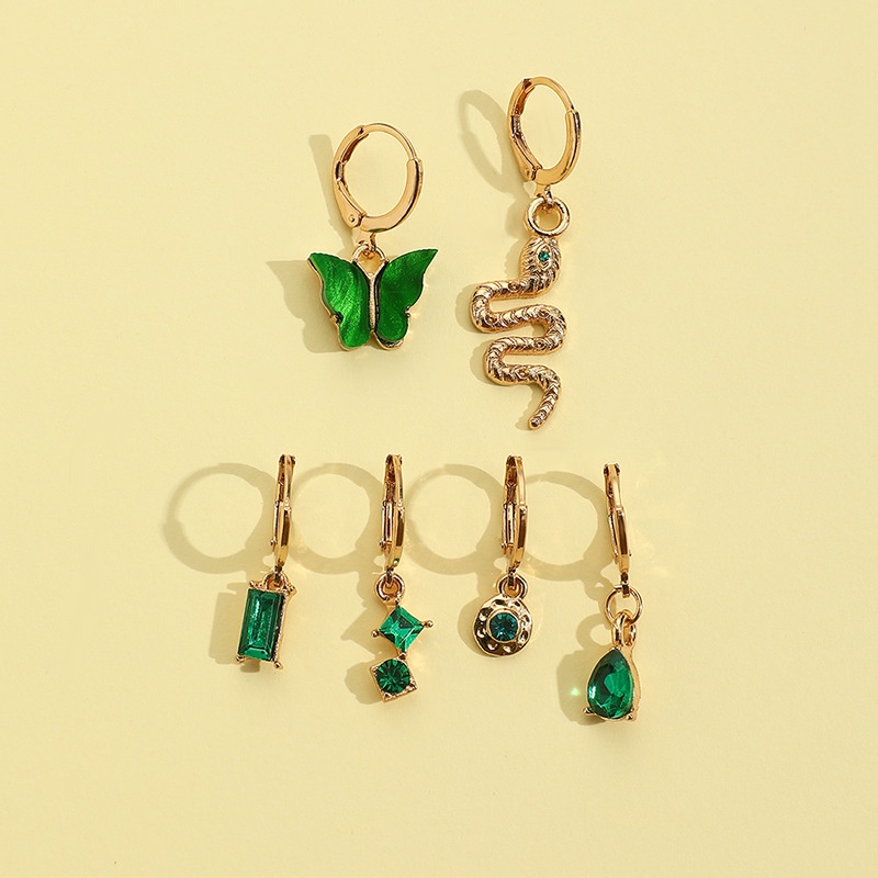 Anting Kupu-Kupu Elegan Yang Dipersonalisasi Ins Angin Zirkon Tetesan Air Liontin Berlian Ular Kupu-Kupu Cincin Anting Set