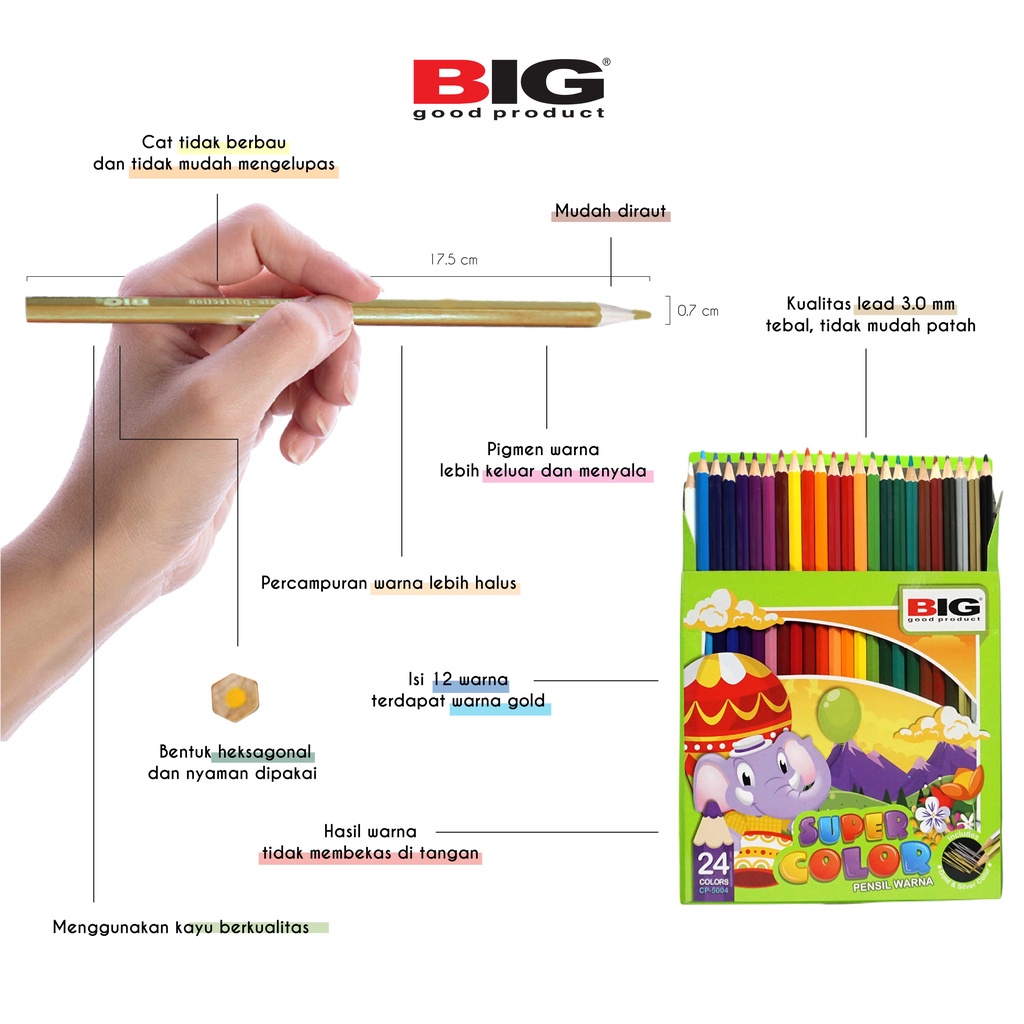 Pensil Warna BIG 24 Warna Panjang CP-5004