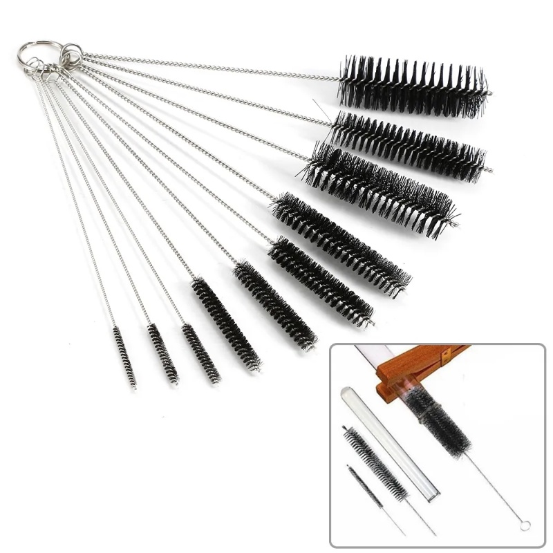 10pcs/set Sikat Rambut Lembut Stainless Steel/Sikat Tabung Kaca Nilon Dapat Ditekuk/Alat Pembersih Pipa Rumah Tangga