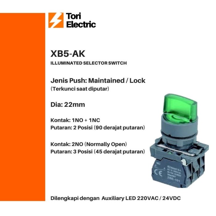 Best Seller Shemsco Xb5-Ak Selector Switch Led 220V 24V 3 Posisi 3P Lock Schneider