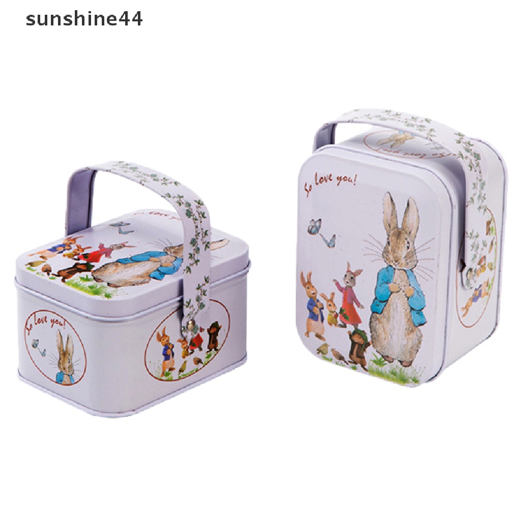 Sunshine Vintage Tinplate Little White Rabbit Suitcase Candy Box Kotak Hadiah Penyimpanan Bisa ID