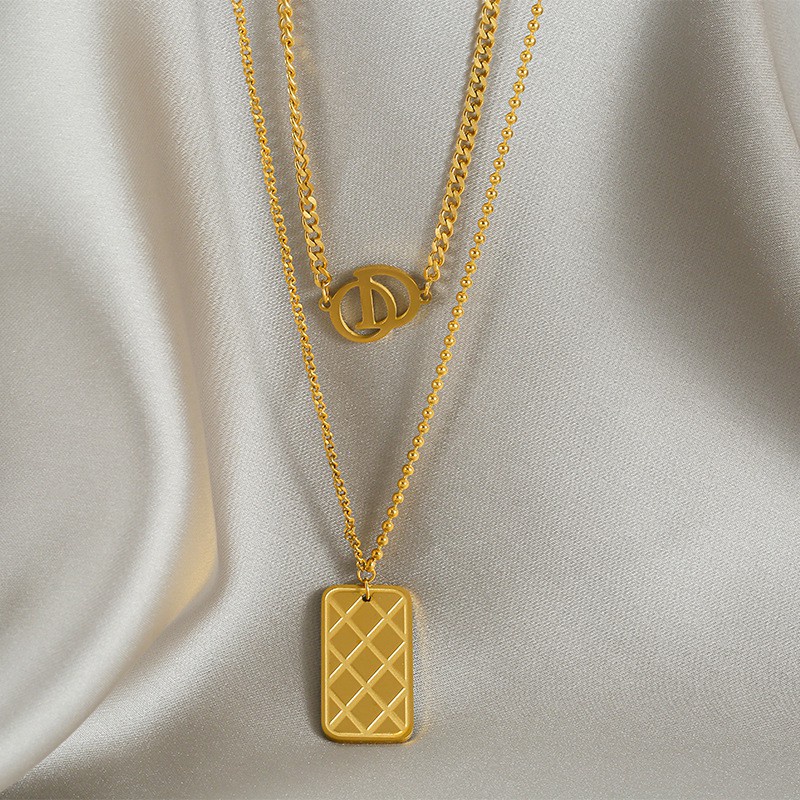 Kalung dua layer OD Titanium Korea Style Wanita Anti Karat harga grosir bisa bayar di tempat