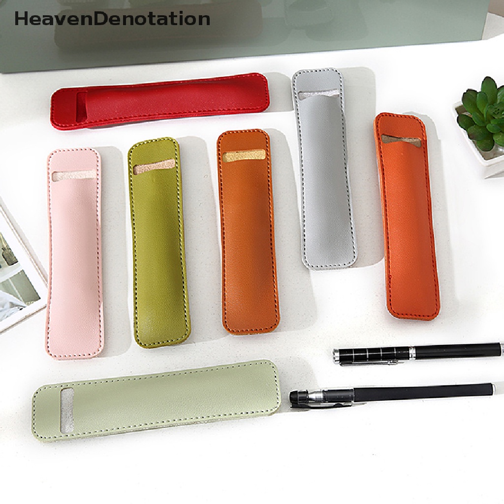 [HeavenDenotation] Pu Leather Pencil Case Tas Penyimpanan Pulpen Sekolah Lucu Pen Case Kawaii Pen Pelindung Lengan Kecil Sign Pen Cover Leather Case Hadiah HDV