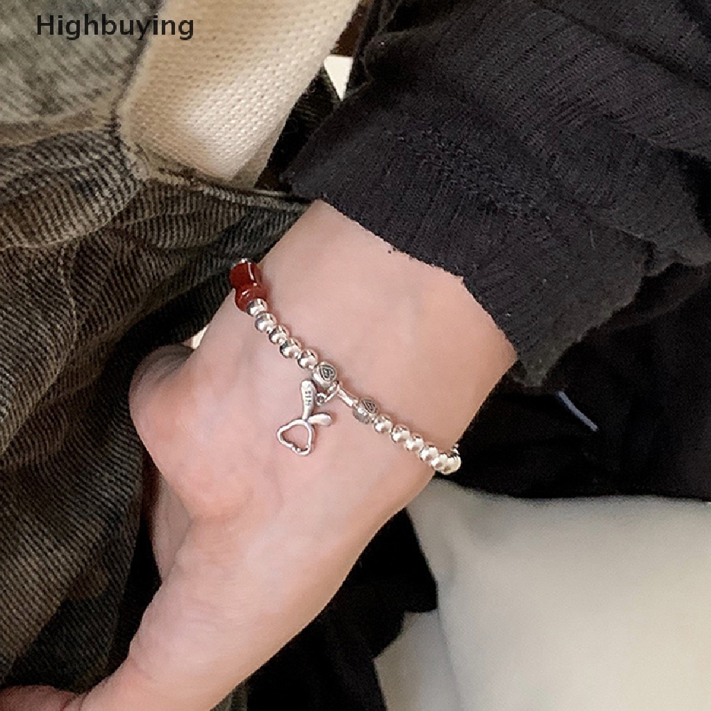 Hbid Vintage Warna Perak Kelinci Gelang Untuk Wanita Gadis Sederhana Fashion Manik-Manik Retro Batu Akik Merah Vintage Perhiasan Aksesoris Hadiah Glory