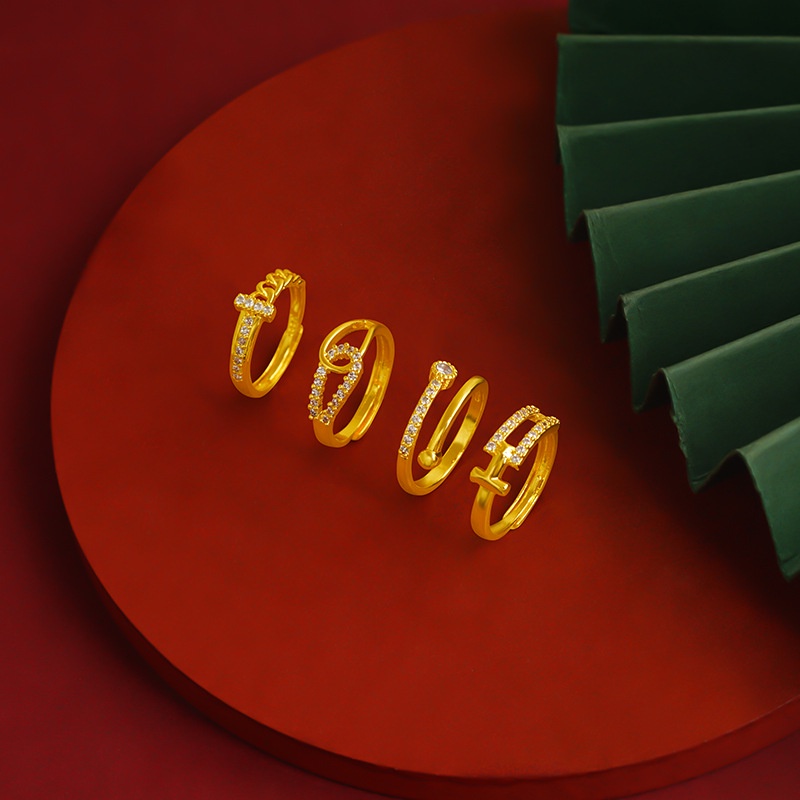 Goldkingdom Perhiasan Fashion 24 K Bangkok Aksesoris Ready Stock Sederhana Berlian Cincin Wanita Cincin Indah Dapat Disesuaikan