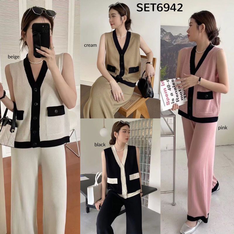 Baju oneset setelan setcel 2in1 rajut Georgia Vest & Pants Knit Set nagita slavina top & pants longs