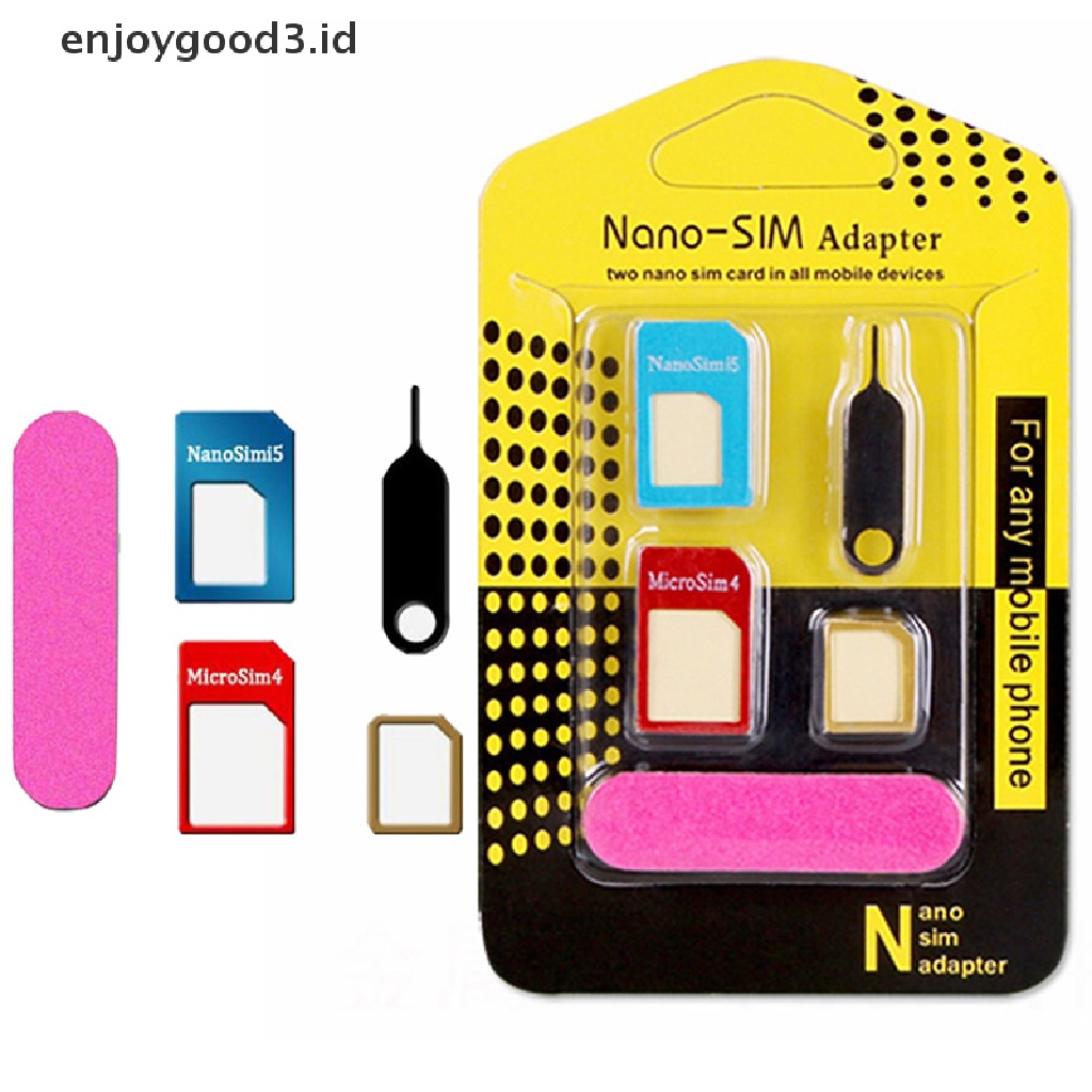 【 Rready Stock 】 5 in 1 Sim Cards Adapters Metal Holder Card With Sander Open Tray For All Smartphones Standard / Nano / Micro slot Conversion （ ID ）